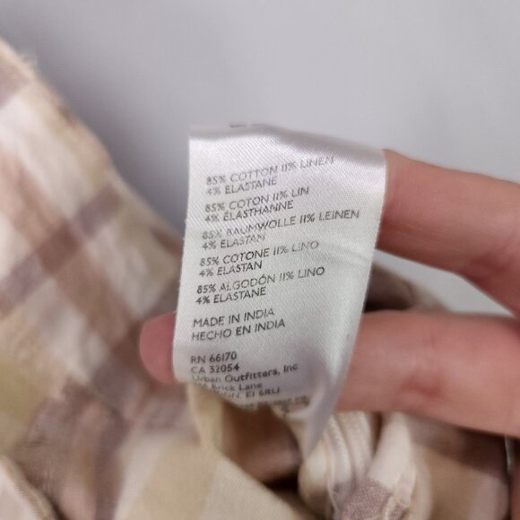 Free People Plaid Flare Pants Womens 0 Linen Blend Low Rise Retro Hippie Boho - Picture 15 of 16